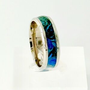 Stunning Silver Ring with Blue and Green Accents size 12 # 001